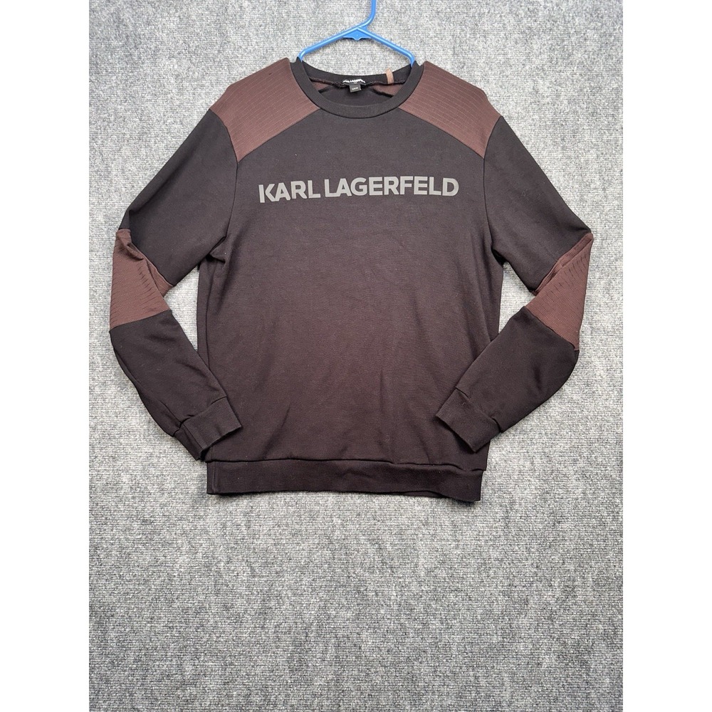 Karl Lagerfeld Mens Crewneck Long Sleeve T-Shirt Pullover Black Brown Small